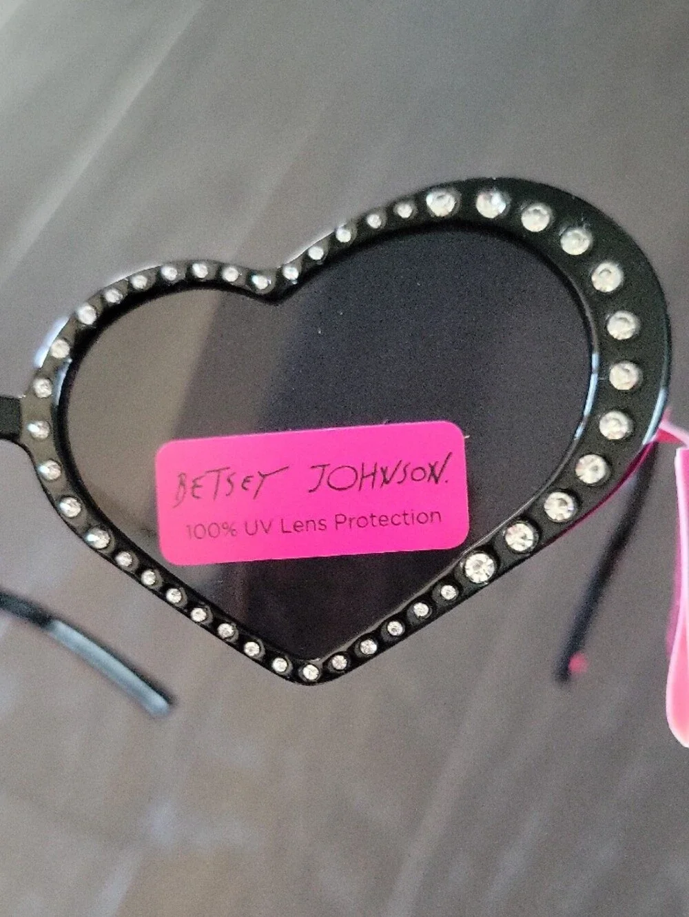 Betsey Johnson Black Heart Sunglasses with Rhinestone Trim
